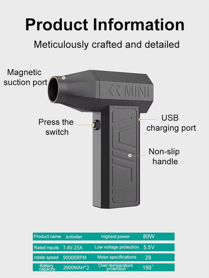 130000RPM High Power Turbofan Violent Jetfan Cordless Air Blower Brushless Motor 3 Gear Variable Speed Dust Blower Cleaning Tool