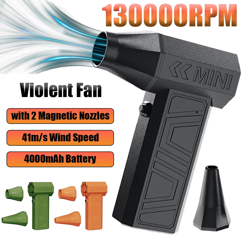 130000RPM High Power Turbofan Violent Jetfan Cordless Air Blower Brushless Motor 3 Gear Variable Speed Dust Blower Cleaning Tool